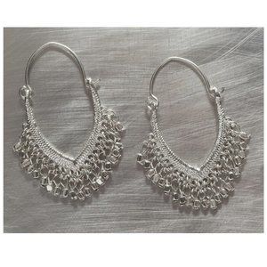Silver Oval Multi Chain Boho Chic Earrings